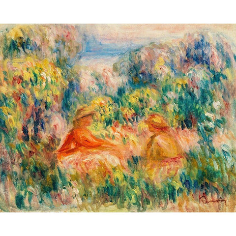 Two Women in a Landscape 1918 Black Modern Wood Framed Art Print with Double Matting by Renoir, Pierre-Auguste