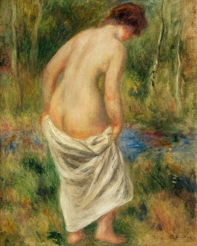 After the Bath 1901 White Modern Wood Framed Art Print with Double Matting by Renoir, Pierre-Auguste