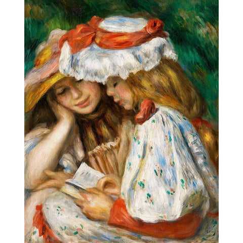 Two Girls Reading 1891 Black Modern Wood Framed Art Print by Renoir, Pierre-Auguste