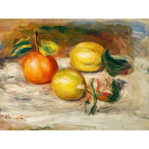 Lemons and Orange 1913 Gold Ornate Wood Framed Art Print with Double Matting by Renoir, Pierre-Auguste