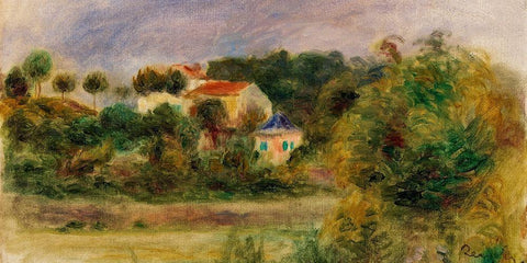 Houses in a Park 1911 Black Ornate Wood Framed Art Print with Double Matting by Renoir, Pierre-Auguste