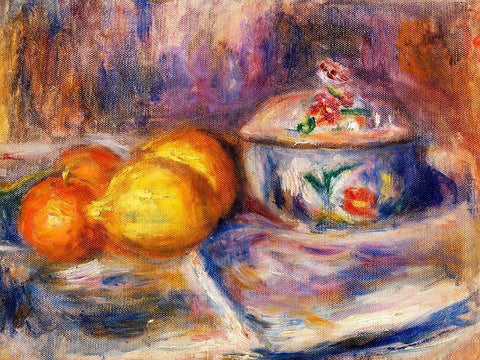 Fruit and Bonbonniere 1917 White Modern Wood Framed Art Print with Double Matting by Renoir, Pierre-Auguste