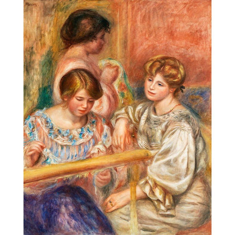 Embroiderers 1902 White Modern Wood Framed Art Print by Renoir, Pierre-Auguste