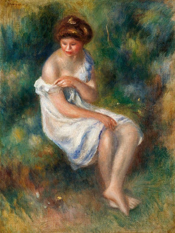 The Bather 1900 White Modern Wood Framed Art Print with Double Matting by Renoir, Pierre-Auguste