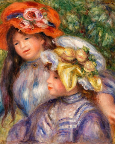 Two Girls 1910 White Modern Wood Framed Art Print with Double Matting by Renoir, Pierre-Auguste