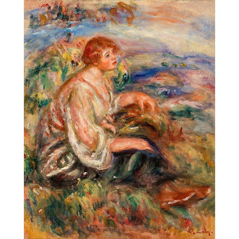 Woman in Tulle Blouse and Black Skirt 1917 Black Modern Wood Framed Art Print by Renoir, Pierre-Auguste