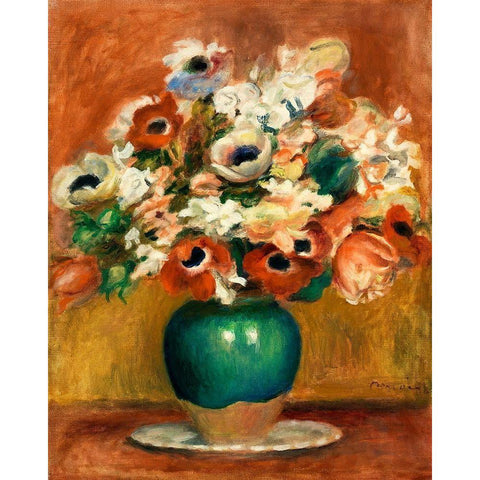 Flowers 1885 Black Modern Wood Framed Art Print by Renoir, Pierre-Auguste