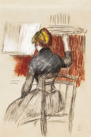 Woman at a Piano Black Ornate Wood Framed Art Print with Double Matting by Renoir, Pierre-Auguste