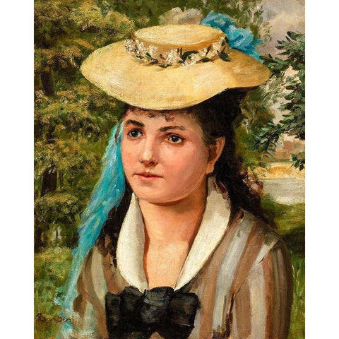 Lise in a Straw Hat 1866 Gold Ornate Wood Framed Art Print with Double Matting by Renoir, Pierre-Auguste