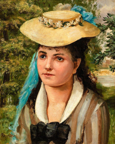 Lise in a Straw Hat 1866 White Modern Wood Framed Art Print with Double Matting by Renoir, Pierre-Auguste
