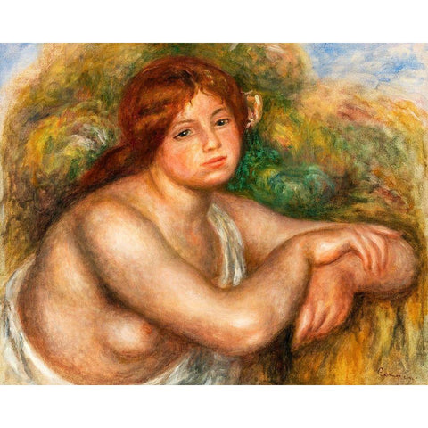 Nude Study, Bust of a Woman 1910 Gold Ornate Wood Framed Art Print with Double Matting by Renoir, Pierre-Auguste