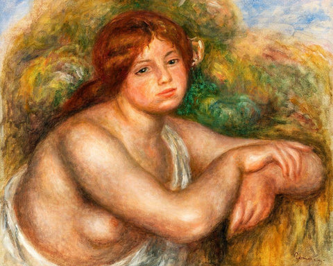 Nude Study, Bust of a Woman 1910 White Modern Wood Framed Art Print with Double Matting by Renoir, Pierre-Auguste