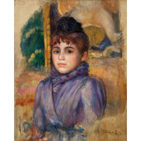 Portrait of a Young Woman 1885 White Modern Wood Framed Art Print by Renoir, Pierre-Auguste