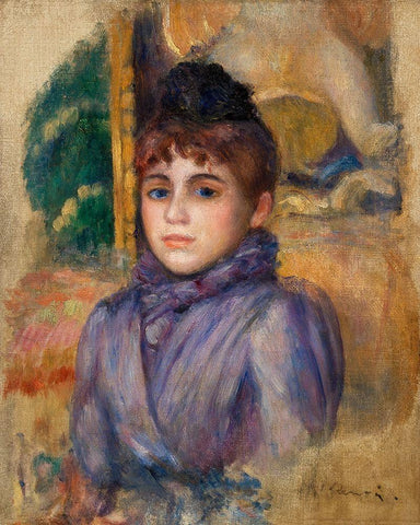 Portrait of a Young Woman 1885 White Modern Wood Framed Art Print with Double Matting by Renoir, Pierre-Auguste