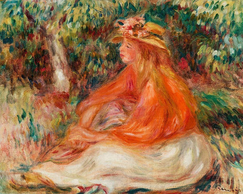 Seated Woman 1910 Black Ornate Wood Framed Art Print with Double Matting by Renoir, Pierre-Auguste