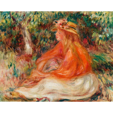 Seated Woman 1910 Gold Ornate Wood Framed Art Print with Double Matting by Renoir, Pierre-Auguste