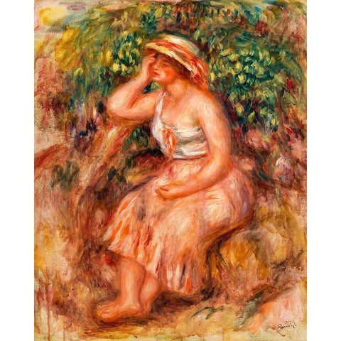 Woman Daydreaming 1913 White Modern Wood Framed Art Print by Renoir, Pierre-Auguste