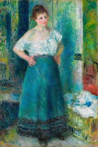 The Laundress 1879 White Modern Wood Framed Art Print with Double Matting by Renoir, Pierre-Auguste