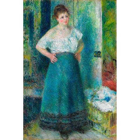 The Laundress 1879 Black Modern Wood Framed Art Print by Renoir, Pierre-Auguste