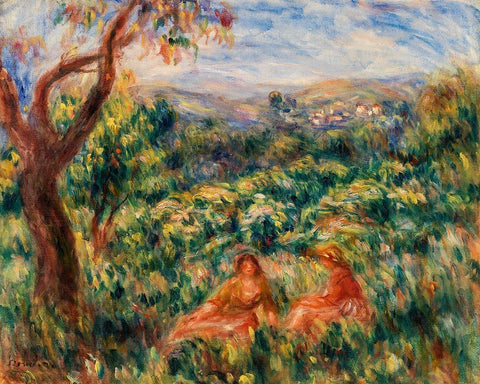 Landscape 1916 White Modern Wood Framed Art Print with Double Matting by Renoir, Pierre-Auguste