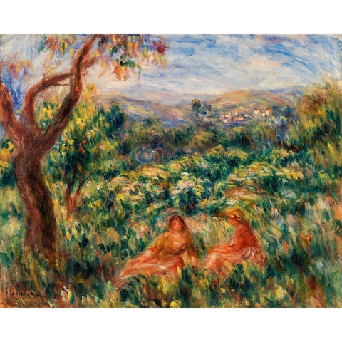 Landscape 1916 Black Modern Wood Framed Art Print with Double Matting by Renoir, Pierre-Auguste