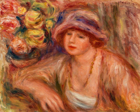 Woman Leaning 1918 White Modern Wood Framed Art Print with Double Matting by Renoir, Pierre-Auguste