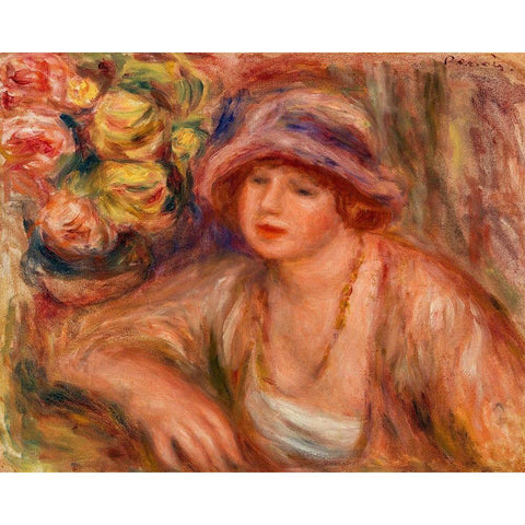 Woman Leaning 1918 Black Modern Wood Framed Art Print by Renoir, Pierre-Auguste