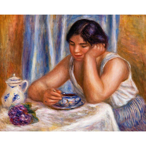 Cup of Chocolate 1912 Gold Ornate Wood Framed Art Print with Double Matting by Renoir, Pierre-Auguste