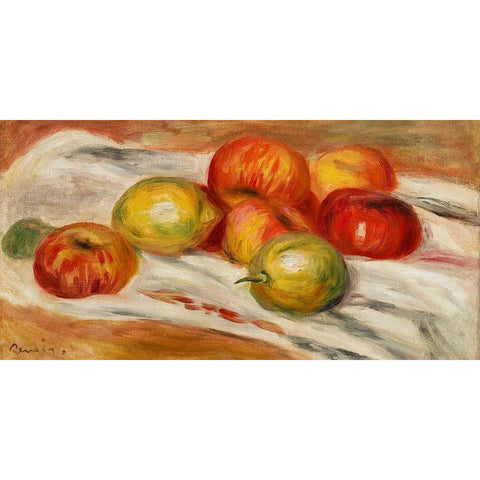 Apples, Orange, and Lemon 1911 Gold Ornate Wood Framed Art Print with Double Matting by Renoir, Pierre-Auguste