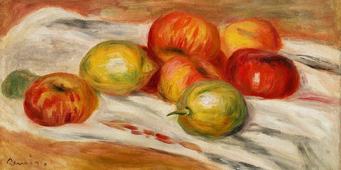 Apples, Orange, and Lemon 1911 White Modern Wood Framed Art Print with Double Matting by Renoir, Pierre-Auguste