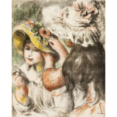 Pinning the Hat 1898 Black Modern Wood Framed Art Print with Double Matting by Renoir, Pierre-Auguste