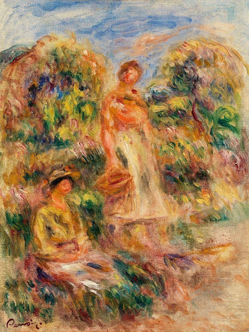 Standing Woman and Seated Woman in a Landscape 1919 Black Ornate Wood Framed Art Print with Double Matting by Renoir, Pierre-Auguste