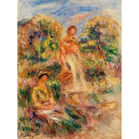 Standing Woman and Seated Woman in a Landscape 1919 Black Modern Wood Framed Art Print with Double Matting by Renoir, Pierre-Auguste