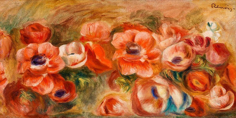 Anemones 1912 White Modern Wood Framed Art Print with Double Matting by Renoir, Pierre-Auguste