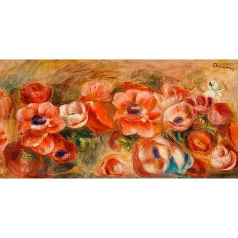 Anemones 1912 Gold Ornate Wood Framed Art Print with Double Matting by Renoir, Pierre-Auguste