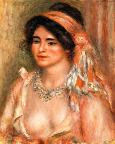 Woman with Black Hair 1911 Black Ornate Wood Framed Art Print with Double Matting by Renoir, Pierre-Auguste