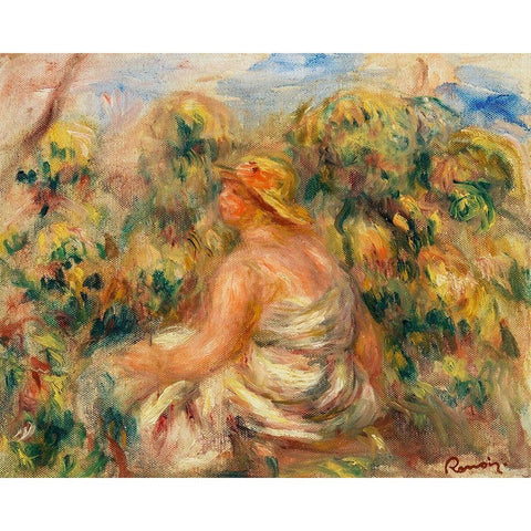 Woman with Hat in a Landscape 1918 Black Modern Wood Framed Art Print by Renoir, Pierre-Auguste