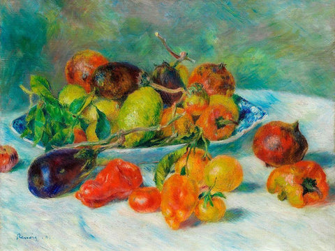 Fruits of the Midi 1881 White Modern Wood Framed Art Print with Double Matting by Renoir, Pierre-Auguste