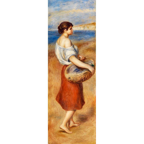 Girl with Basket of Fish 1890 Black Modern Wood Framed Art Print by Renoir, Pierre-Auguste