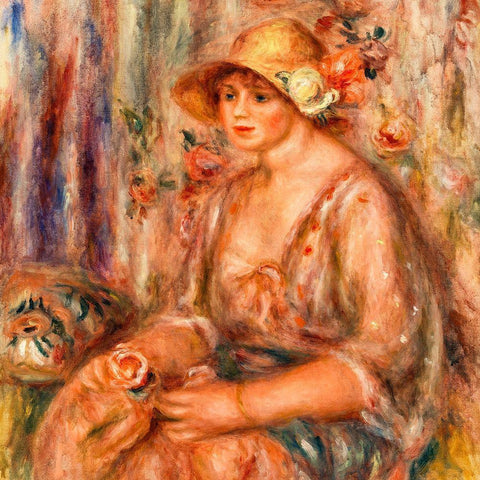 Woman in Muslin Dress 1917 White Modern Wood Framed Art Print with Double Matting by Renoir, Pierre-Auguste