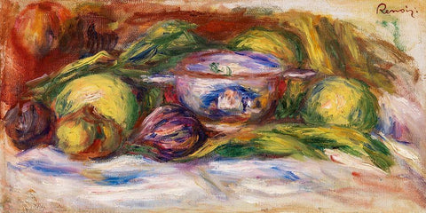 Bowl, Figs, and Apples 1916 White Modern Wood Framed Art Print with Double Matting by Renoir, Pierre-Auguste