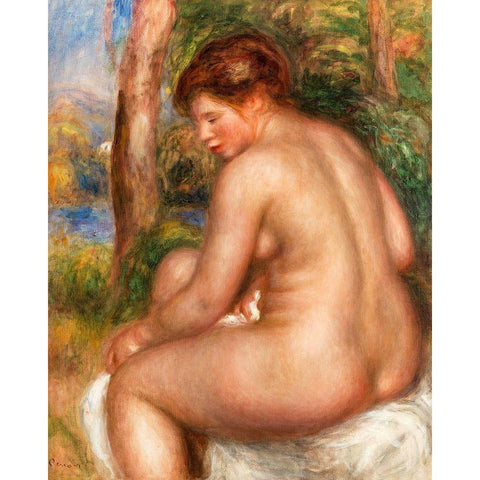 Bather in Three-Quarter View 1911 White Modern Wood Framed Art Print by Renoir, Pierre-Auguste