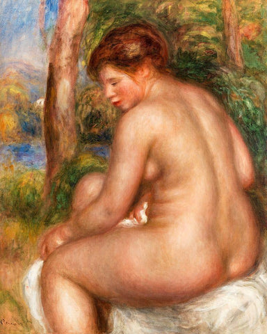 Bather in Three-Quarter View 1911 Black Ornate Wood Framed Art Print with Double Matting by Renoir, Pierre-Auguste