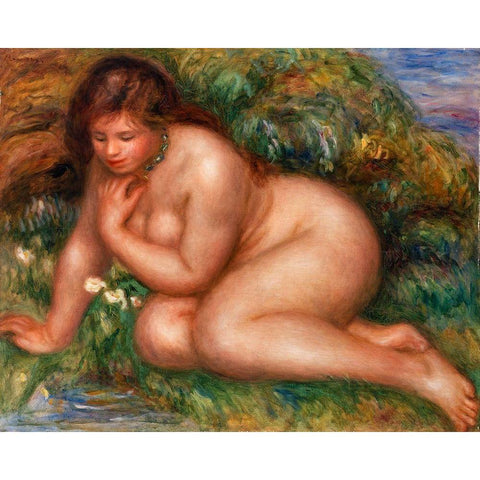 Bather Gazing at Herself in the Water 1910 White Modern Wood Framed Art Print by Renoir, Pierre-Auguste