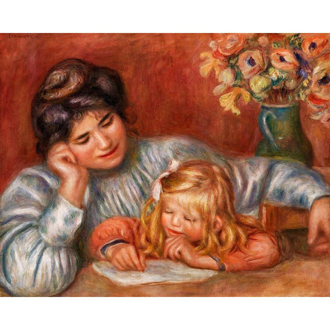 Writing Lesson 1905 Black Modern Wood Framed Art Print with Double Matting by Renoir, Pierre-Auguste