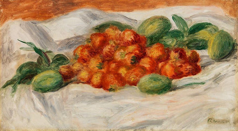 Strawberries and Almonds 1897 Black Ornate Wood Framed Art Print with Double Matting by Renoir, Pierre-Auguste