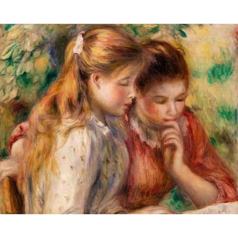Reading 1891 Gold Ornate Wood Framed Art Print with Double Matting by Renoir, Pierre-Auguste