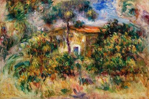 Farmhouse 1917 White Modern Wood Framed Art Print with Double Matting by Renoir, Pierre-Auguste