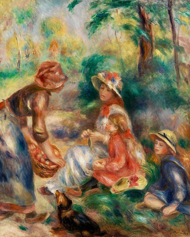 Apple Vendor 1890 Black Ornate Wood Framed Art Print with Double Matting by Renoir, Pierre-Auguste