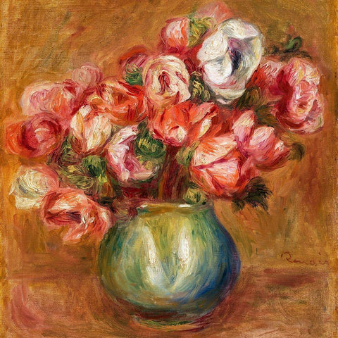 Anemones 1907 Black Modern Wood Framed Art Print with Double Matting by Renoir, Pierre-Auguste